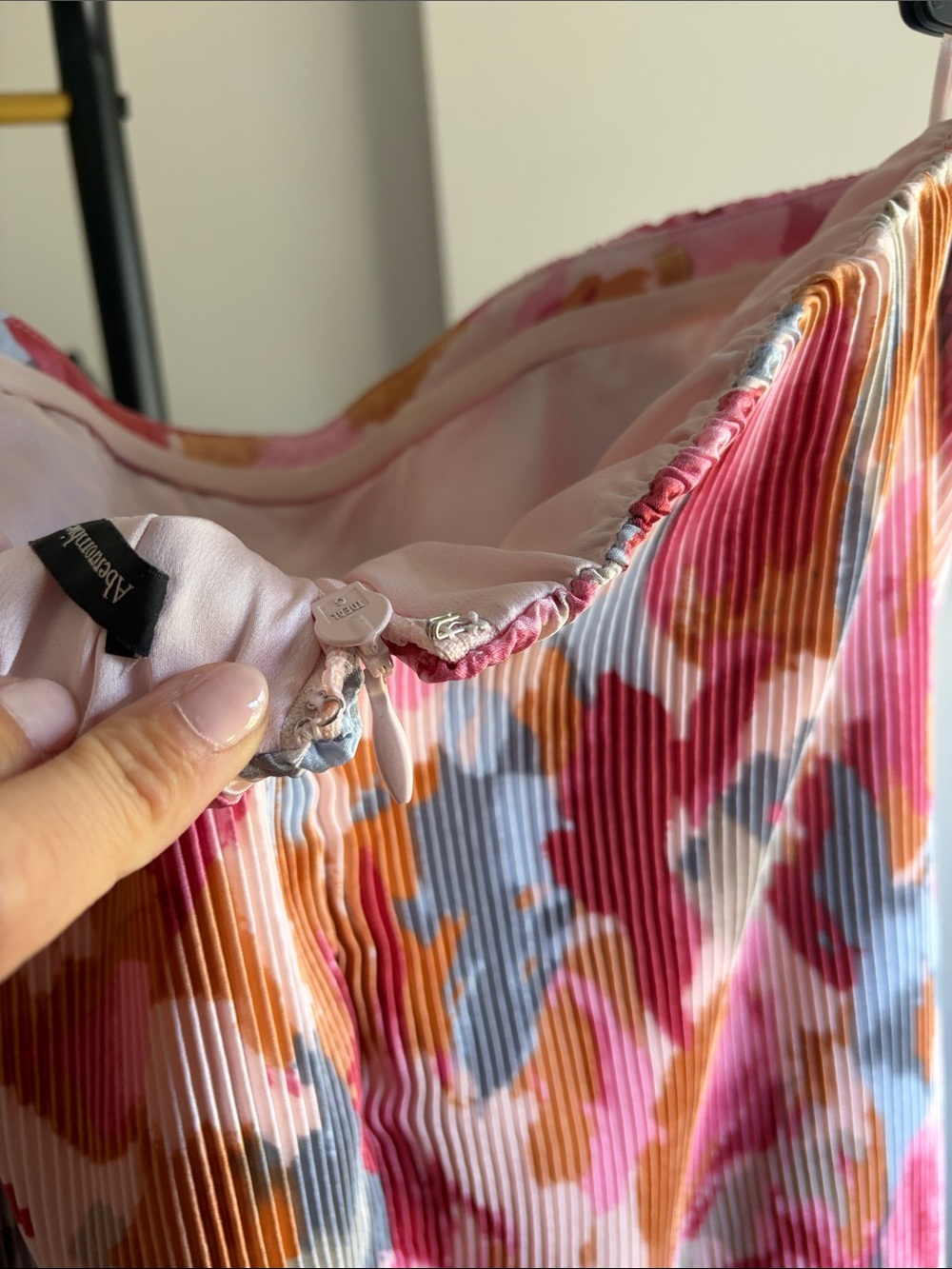 NWT Sz M A&F Pink Multi-Print Pleated Strapless Midi Dress - Picture 6 of 9